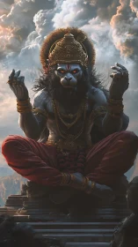 Divine lion-headed deity in meditative mountain throne.