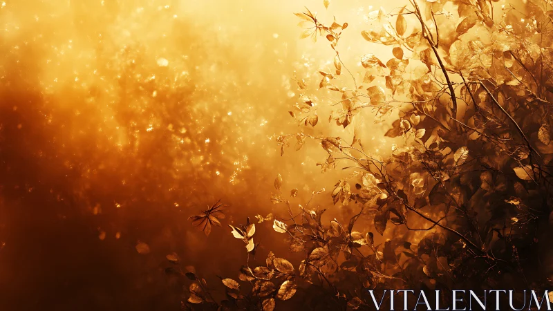 Golden foliage glow against luminous abstract background.
