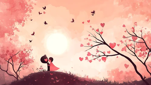 Two Hearts Bloom: Love Blooms Under Moonlit Skies.