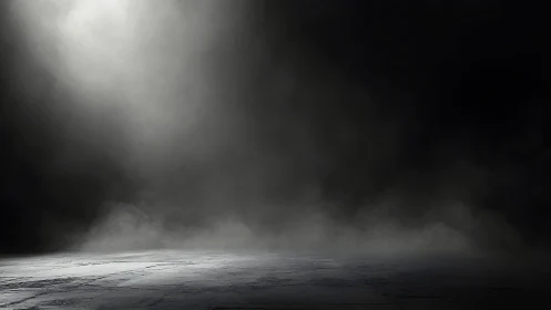 Directional spotlight reveals textured concrete floor in haze