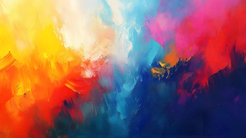 Vibrant Abstract Painting with Bold Brushstrokes and Color Blends.