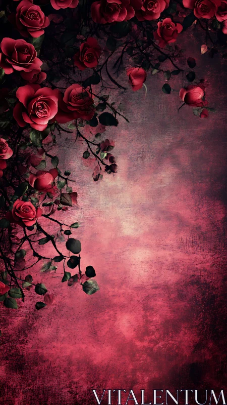 Crimson Roses on Textured Dark Background.