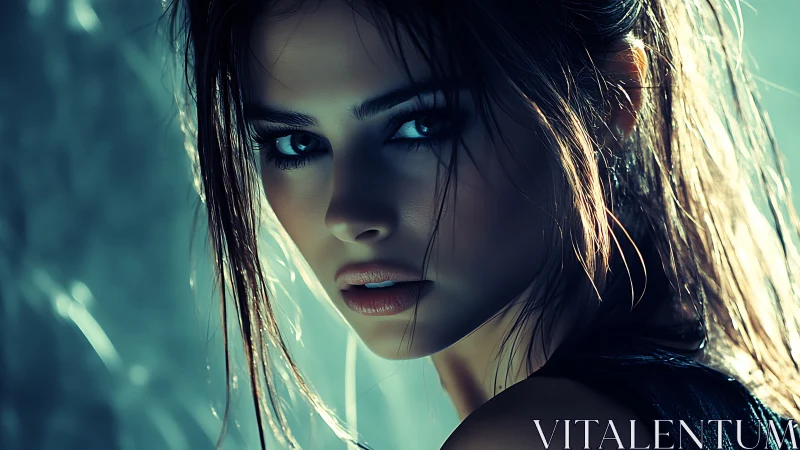 Moody close-up portrait of woman in dramatic side lighting.