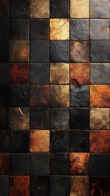 Oxidized stone tile grid with warm metallic patina texture.
