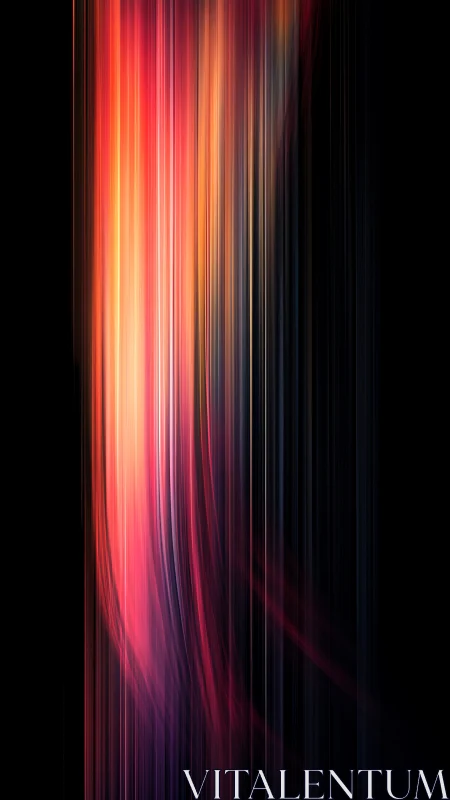 Vertical neon light trails cascade through a dark void.