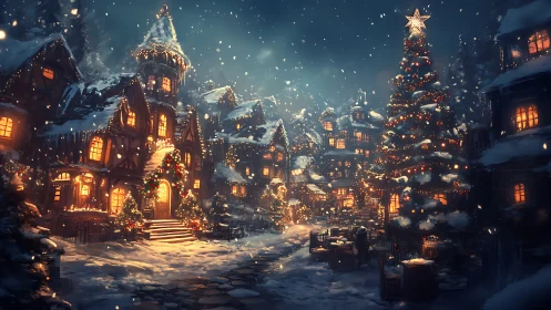 Cozy winter village glowing with heartfelt Christmas lights.