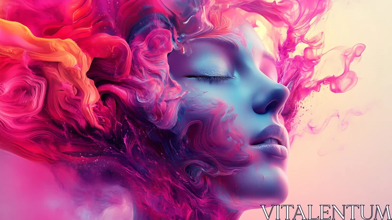 Neon gradient portrait merges fluid dynamics with digital surrealism