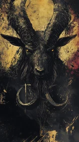 Demonic goat head dominates gritty, textured canvas space
