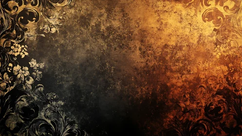 Bilateral baroque florals on oxidized grunge gradient field.