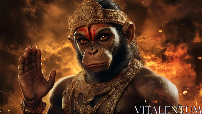 Divine monkey warrior in ornate gold armor and flames.