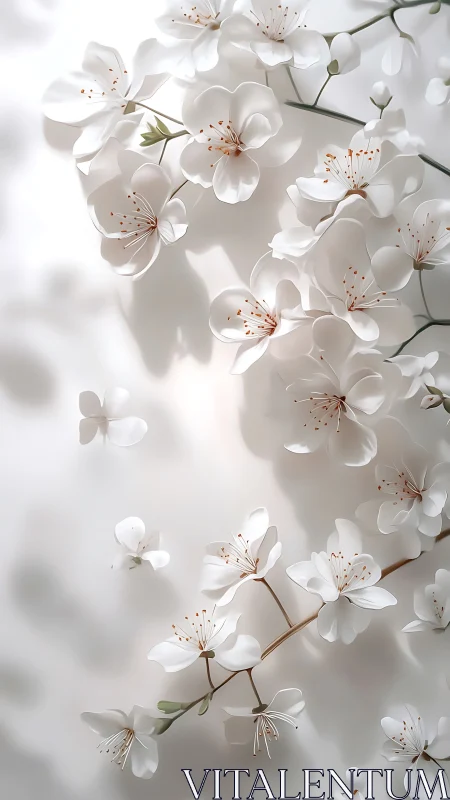 White Blossoms with Golden Stamens Against Soft Light