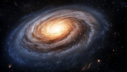 Star-swirled galaxy pirouettes like molten light in deep space