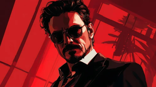 Scarlet skyline slicker in razor-sharp noir sunlight.