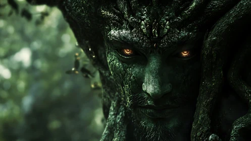 Ancient forest guardian rendered as hyper-detailed tree entity