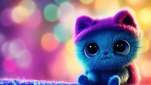 Adorable Blue Kitten With Dreamy Rainbow Glow.