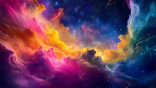 Colorful cosmic nebula drifts softly through a starlit sky