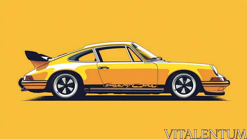 Side profile illustration of classic yellow rear wing sports car