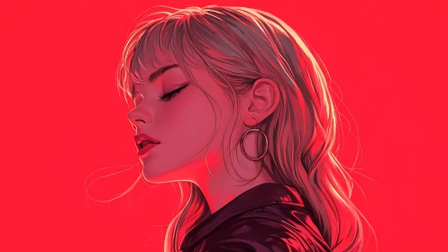 Side-profile digital portrait isolates subject in neon red field