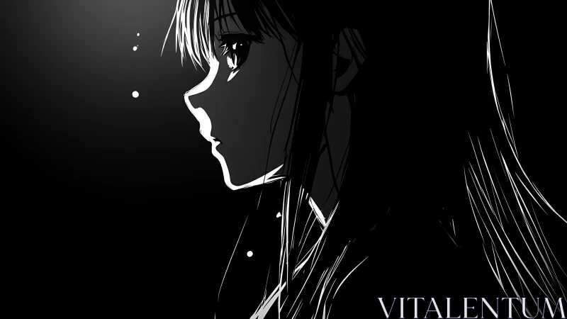 High contrast anime profile portrait using stark monochrome lighting