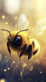 Macro-level luminous bee study in shallow-focus flight field.