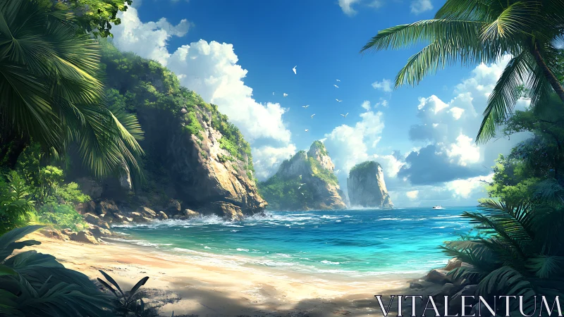 Tropical Beach Cove Surrounded by Majestic Limestone Cliffs