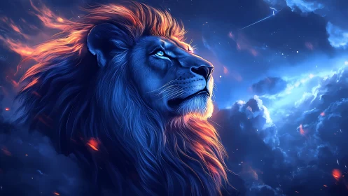 Bioluminescent cosmic lion rendered in high-chroma nebular light.