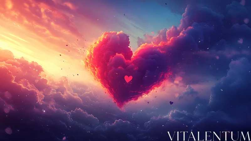 Heart-Shaped Cloud Formation with Radiant Solar Illumination in Digital Composite