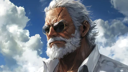 Weathered sky captain in mirrored shades of quiet legend.