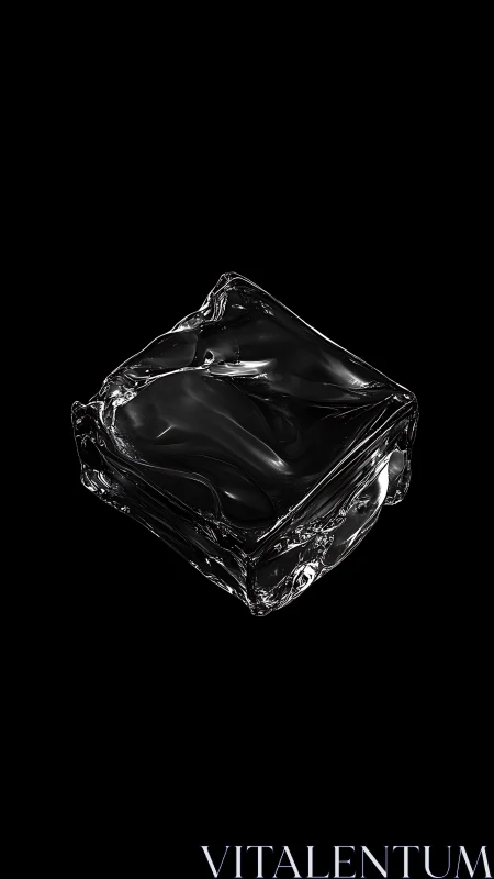 Liquid glass cube floats in velvet-dark minimalist space