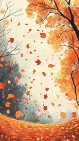 Golden leaves swirling through a quiet autumn pathway.