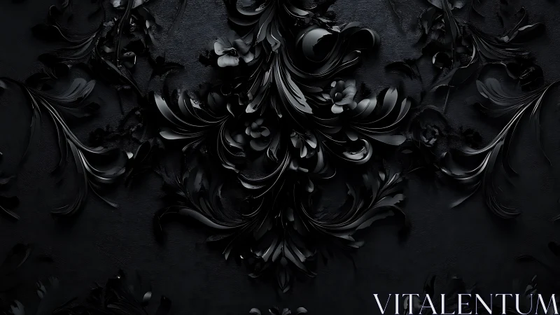 Ornate black floral scrollwork in glossy relief.