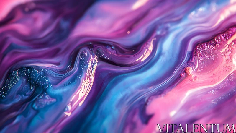 Iridescent fluid abstraction with magenta and cyan flows.