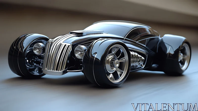 Futuristic black concept car exhibits streamlined retro styling