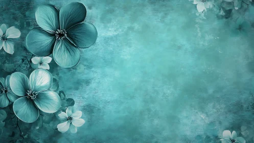 Turquoise Floral Composition with Translucent Petals and Textured Background