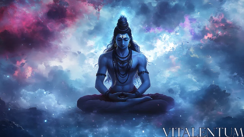 Cosmic Shiva in sapphire stillness amid roaring nebulae.