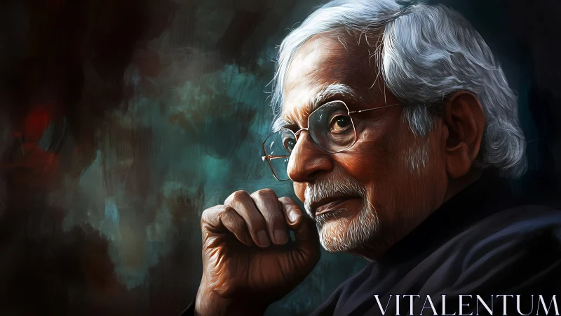 Quiet elder in contemplative light, brushed with memory.