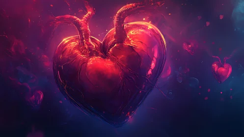 Bioluminescent Cardiac Anatomy with Procedural Neural Vascular Pathways.