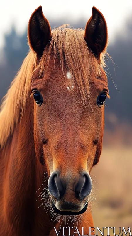 Photorealistic chestnut horse portrait with shallow depth of field.