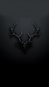 Glossy black stag skull emblem rendered on matte void