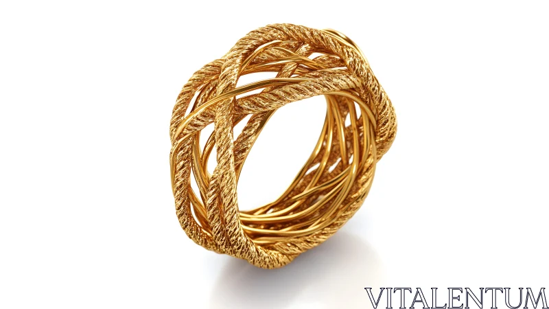 Intricate twisted gold ring in modern sculptural jewelry style.