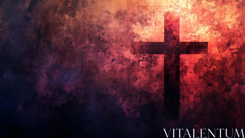 Dark cruciform silhouette cuts through fiery textured haze