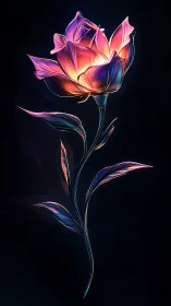 Glowing neon flower gently lighting the dark around it.