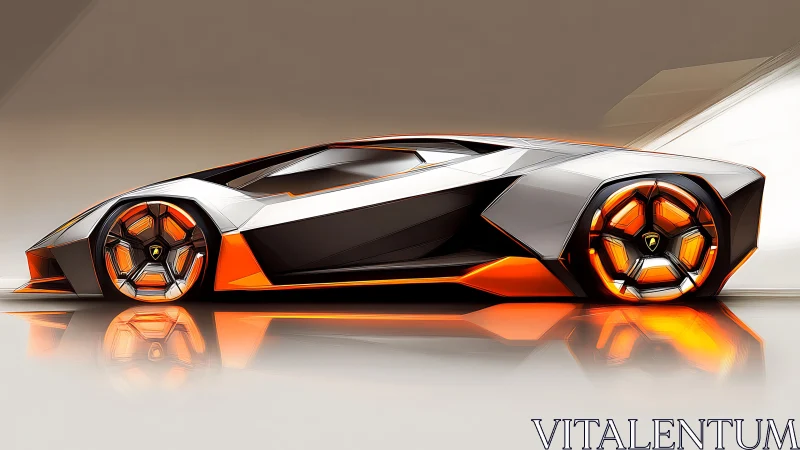 Futuristic low-slung supercar concept with neon orange trim.