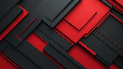 Bold geometric abstract with layered red and black rectangles.