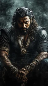 Warrior in ornate armor rendered with high dynamic contrast lighting