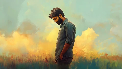 Soft sunset solitude with a quiet, thoughtful wanderer.