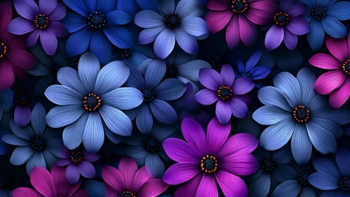 Radiant Cosmos Blooms: Luminescent Petals in Deep Sapphire Space.