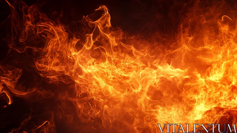Intense Orange Flames on Black Background, Abstract Fiery Style.