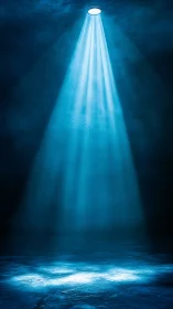 Colimated blue volumetric spotlight in atmospheric void.