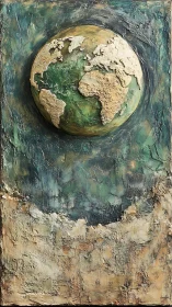 Textured globe painting honoring Earth’s weathered beauty.